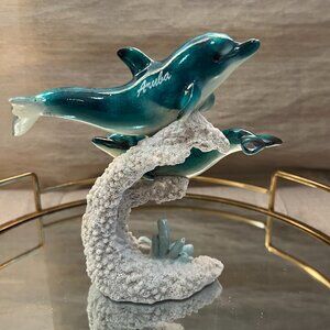 Sparkly blue dolphins statue decor - New in box